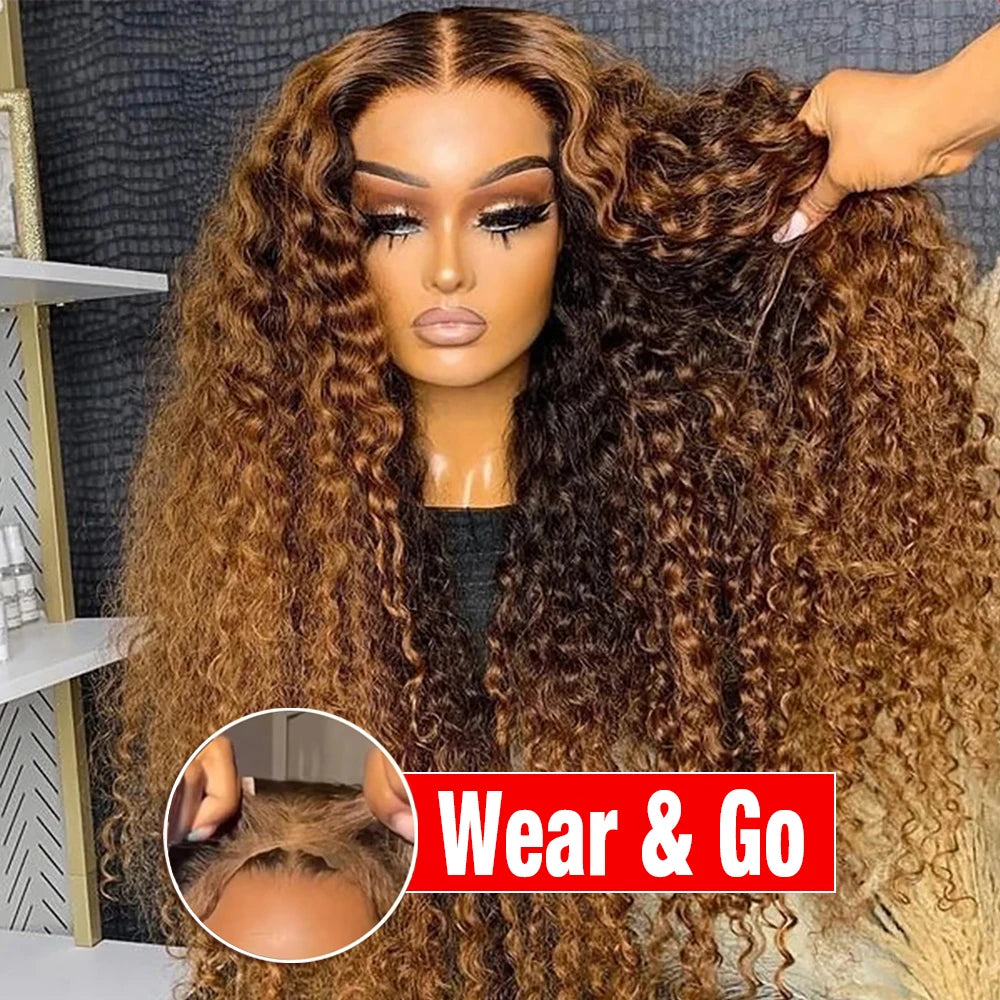 Curly Highlight Wig Human Hair 13x6 Hd Lace Frontal Wig 6x4 Glueless Wigs