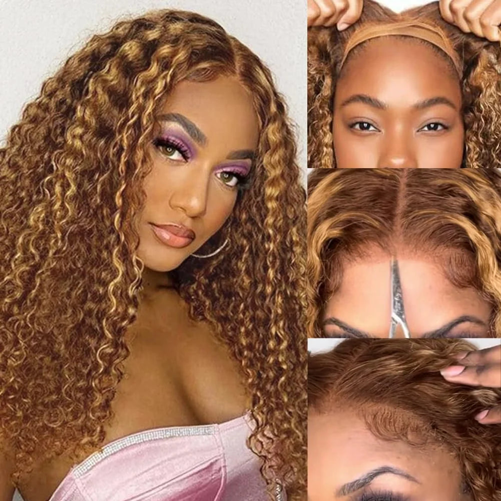 Curly Honey Blonde Glueless Wig Human Hair