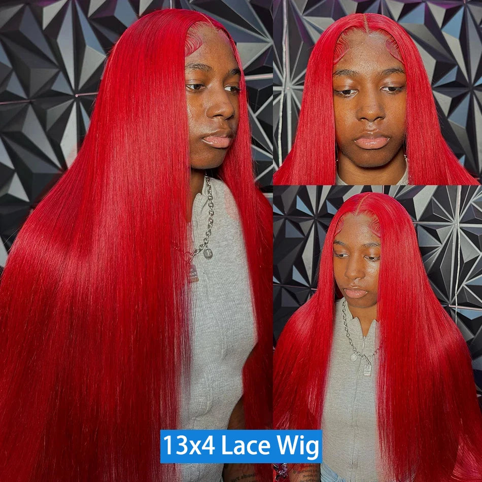 Hot Red Bone Straight 13x4 HD Transparent Lace Front Human Hair