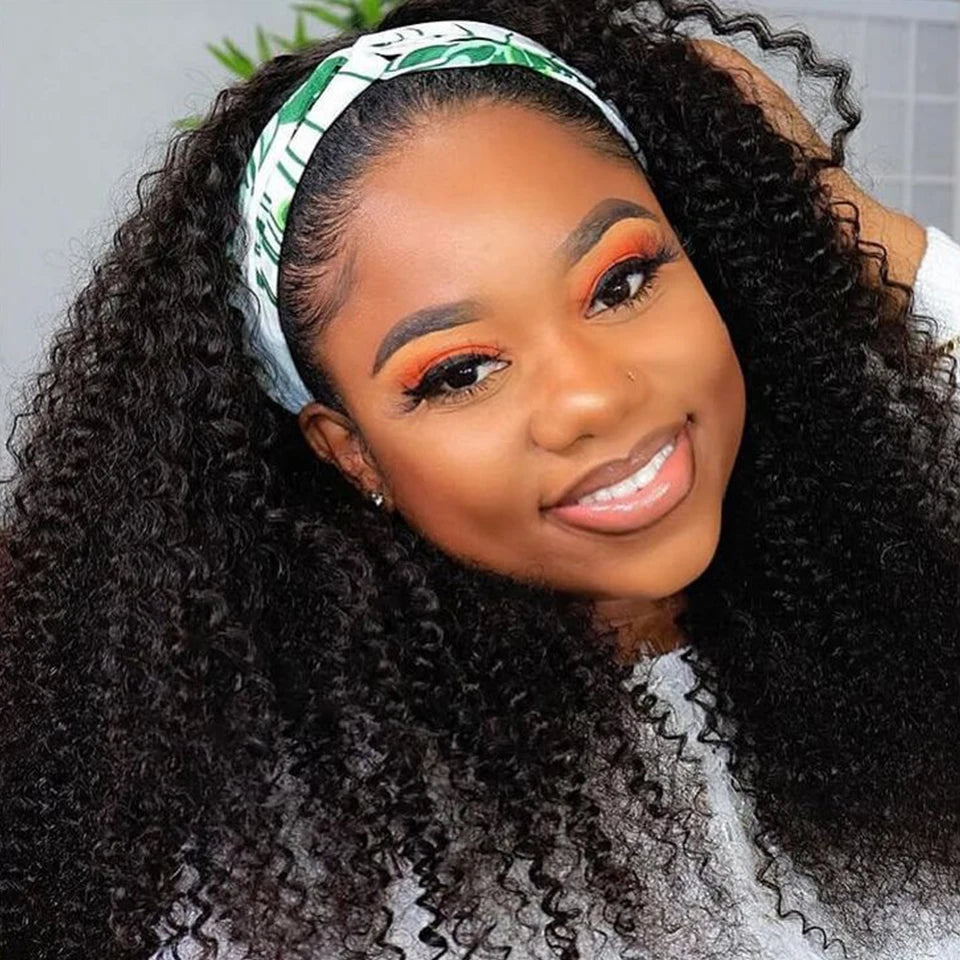 Malaysia Kinky Curly Human Hair Headband Wig For Black Women