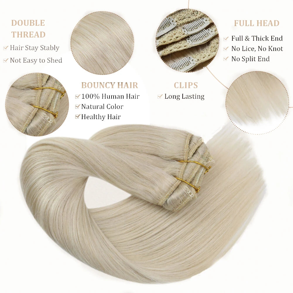 Clips In Human Hair Extensions 100% Real Human Hair Weft 7Pcs Clip in Natural hair