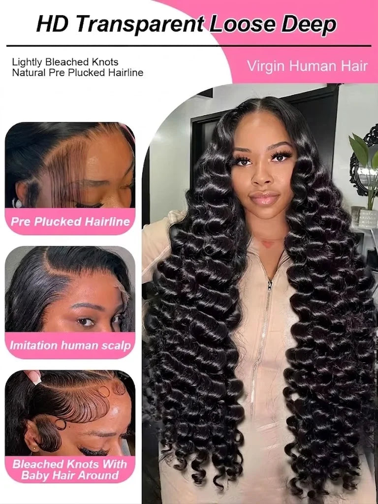 40 Inch 13x6 Curly Water Loose Wave Lace Front Human Hair Wigs