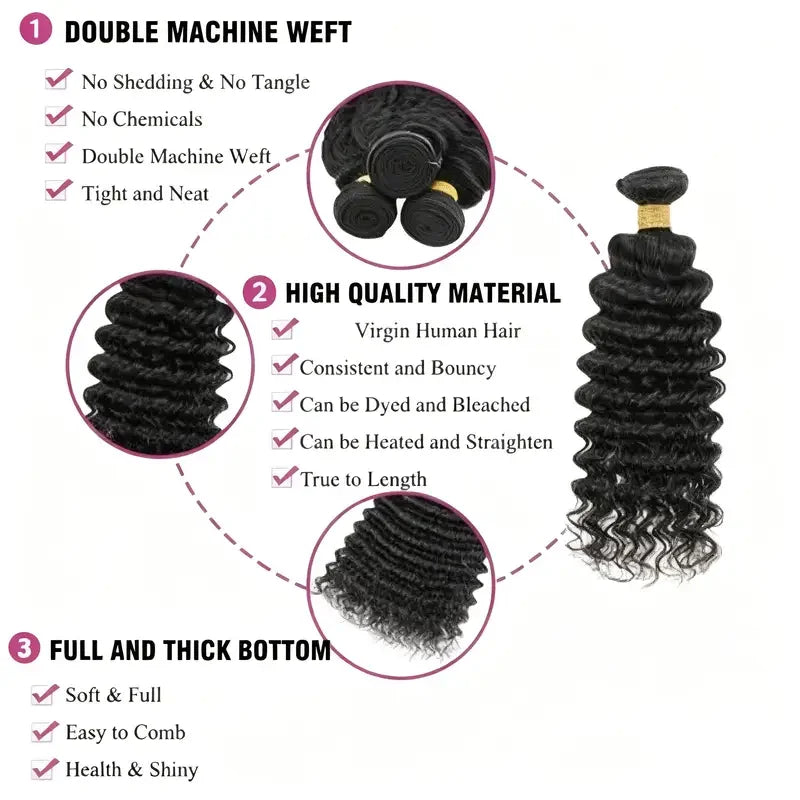 Deep Wave Human Hair Bundles 1/3/4PCS Deep Curly Bundles 28 30 42 Inch 100% Human Hair Wigs