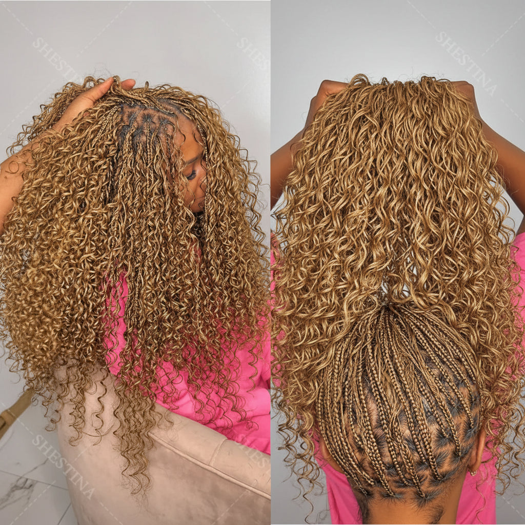 Curly Feather Miracle Knots Crochet Braid Human Hair #27 Blonde Knotless Small