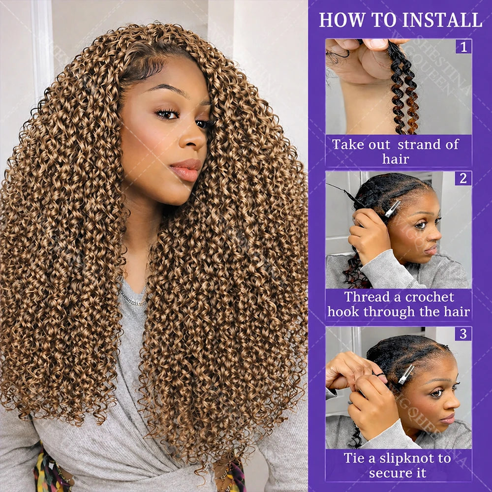Curly Feather Miracle Knots Crochet Braid Human Hair #27 Blonde Knotless Small