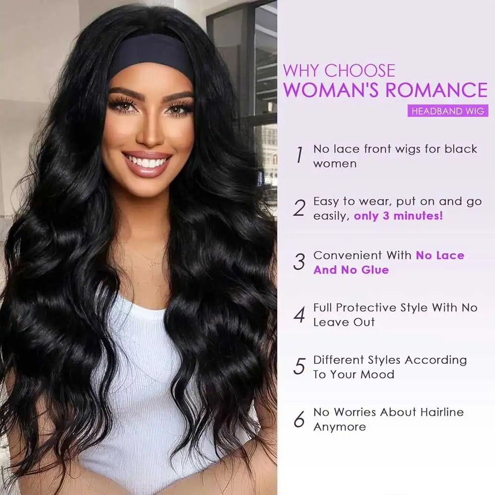 30 40 Inch Headband Wig Human Hair Body Wave Wig 200% Density Remy Human Hair Wigs
