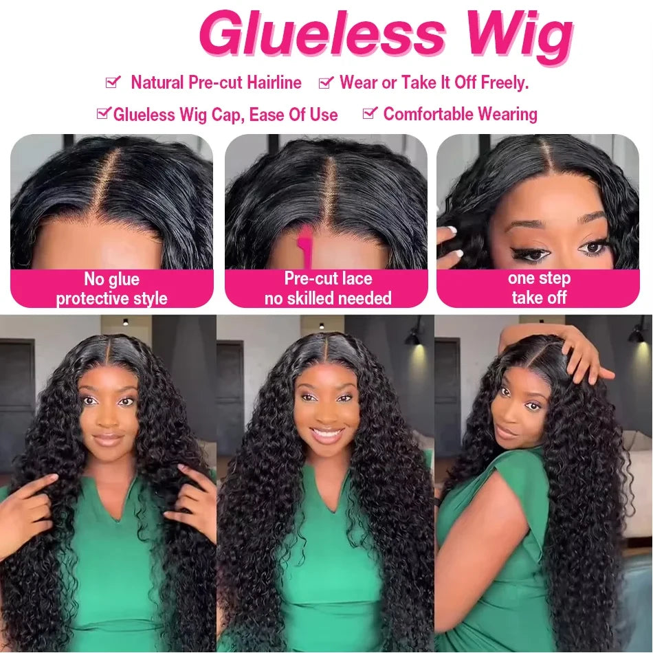 Wear and Go Glueless Wigs Deep Wave Human Hair Pre Plucked 13x4 Wet and Wavy Kinky