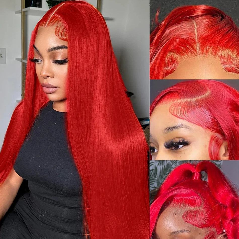 Hot Red Bone Straight 13x4 HD Transparent Lace Front Human Hair