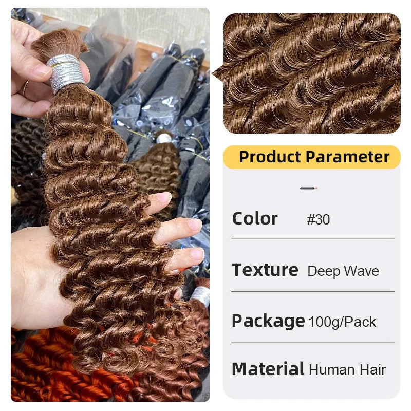 High Quality #1#2#3#4  Wave 16-26 Inch Boho Braids Hair Bulk 100g/pack Many Color