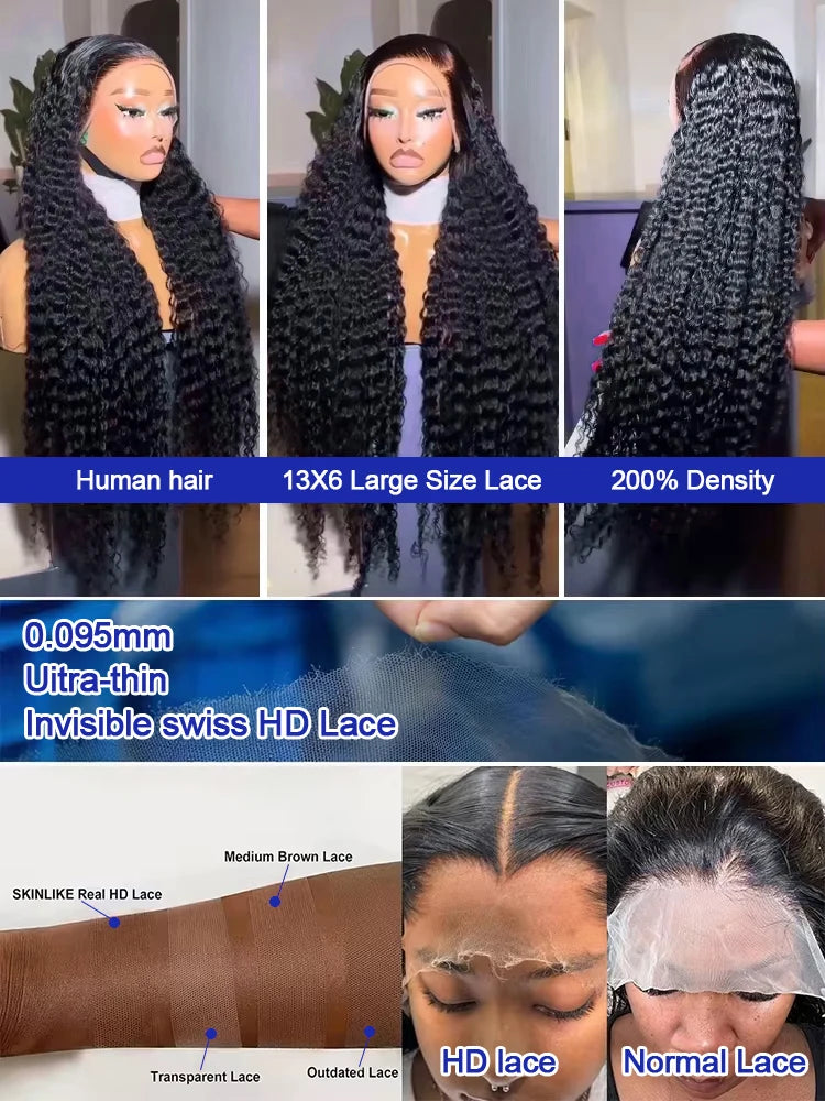 Deep Wave Frontal Wigs Pre Plucked Baby Hair Bleached Knots 300