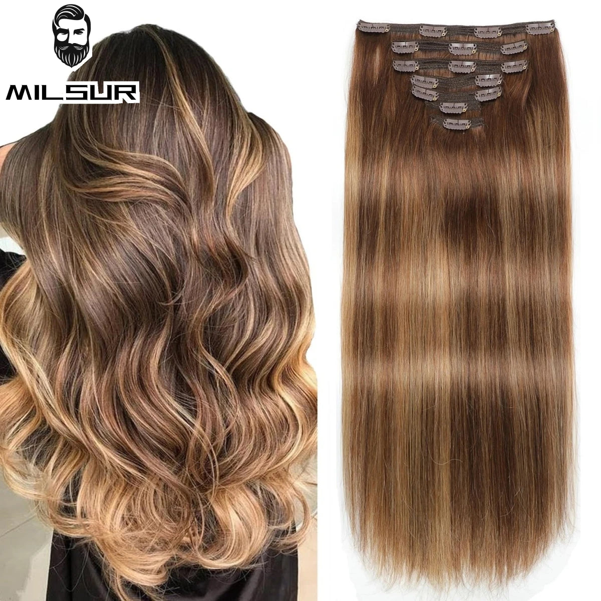Clips In Human Hair Extensions 100% Real Human Hair Weft 7Pcs Clip in Natural hair