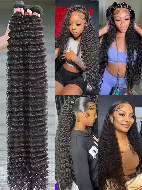 Deep Wave Human Hair Bundles 1/3/4PCS Deep Curly Bundles 28 30 42 Inch 100% Human Hair Wigs