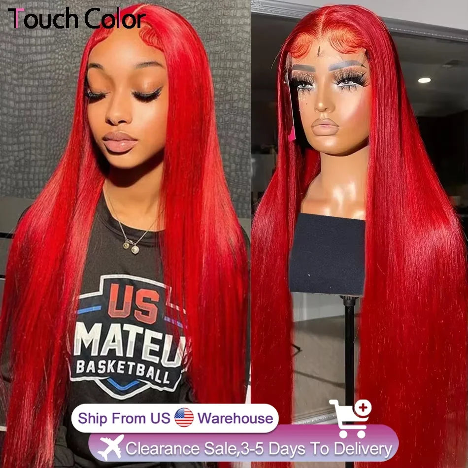 Hot Red Bone Straight 13x4 HD Transparent Lace Front Human Hair