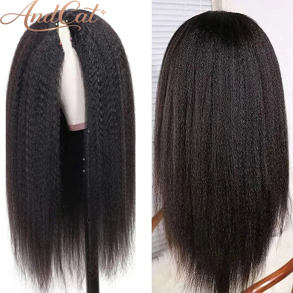16-36Inch Kinky Straight V Part Wig Glueless Wig Human Hair