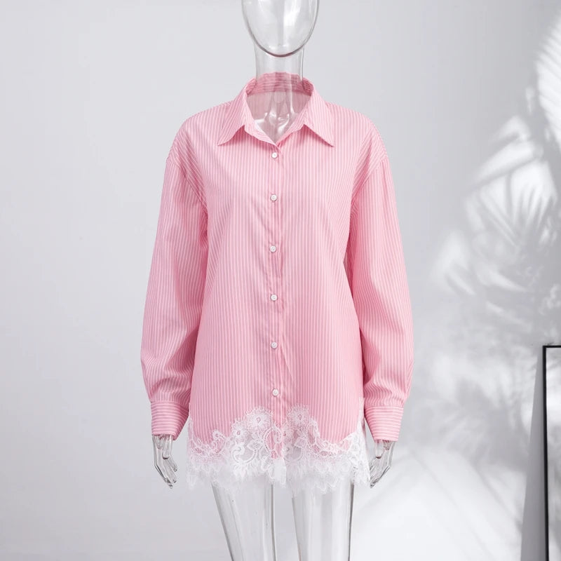 Casual Women's Matching Sets Long Sleeve Shirts Shorts Suit Lace