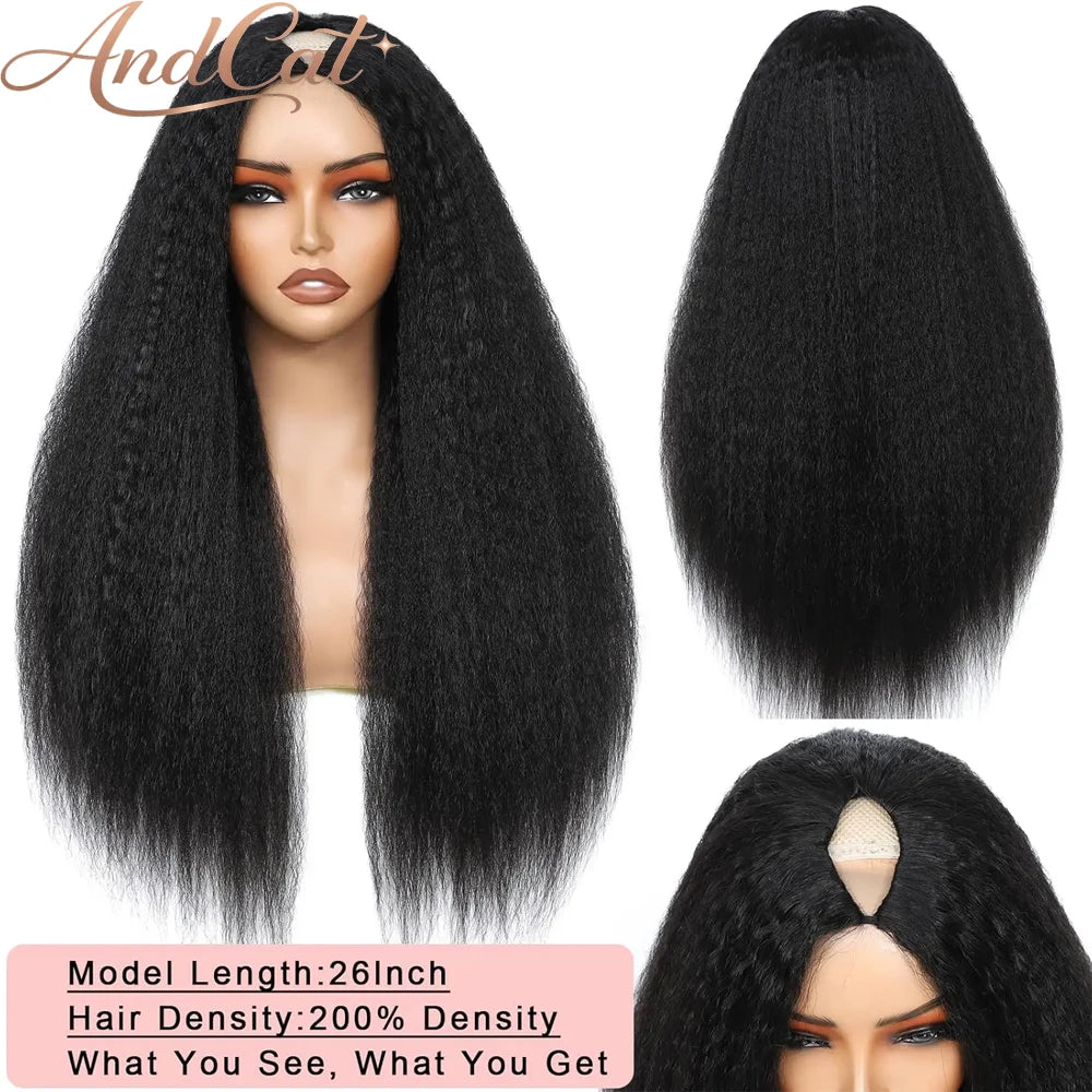 16-36Inch Kinky Straight V Part Wig Glueless Wig Human Hair