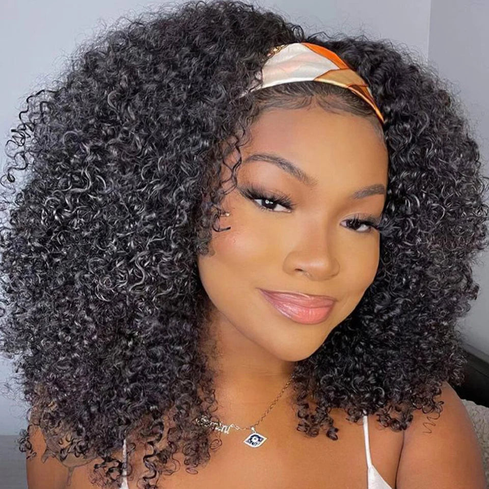Malaysia Kinky Curly Human Hair Headband Wig For Black Women
