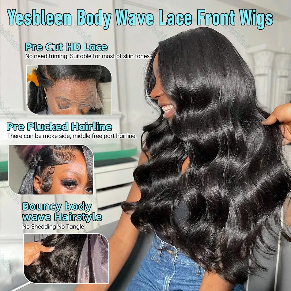 Body Wave Lace Front Human Hair Wig 30 36 40 Inches 200 Density Brazilian Remy 13x6 Transparent Hd Lace