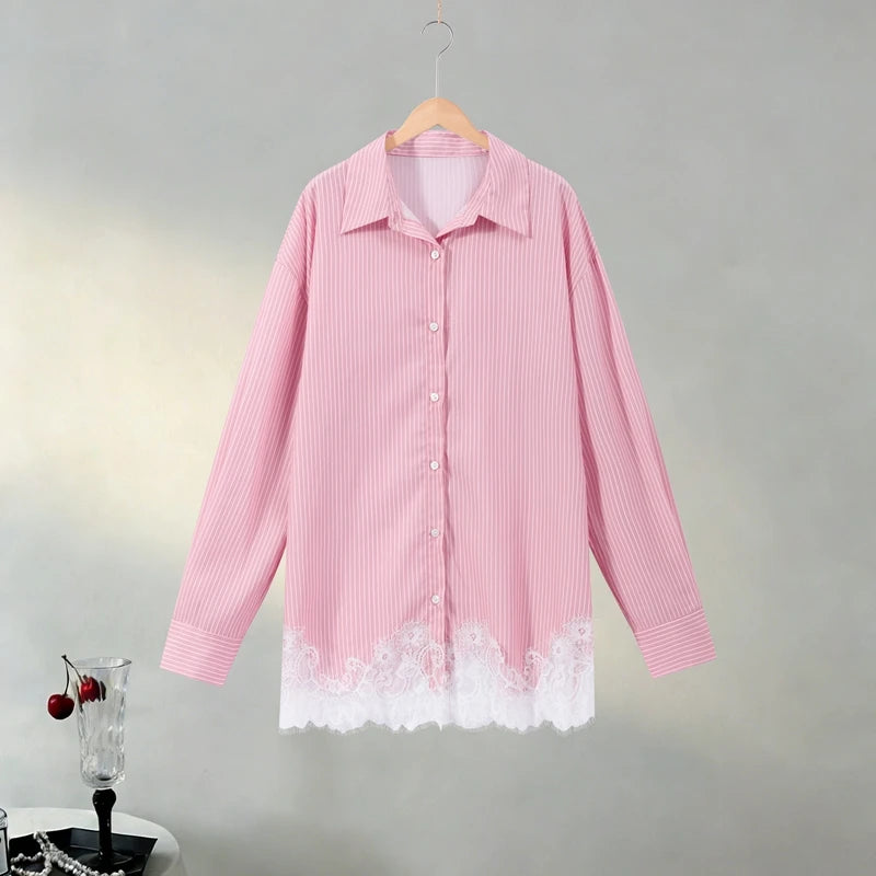 Casual Women's Matching Sets Long Sleeve Shirts Shorts Suit Lace