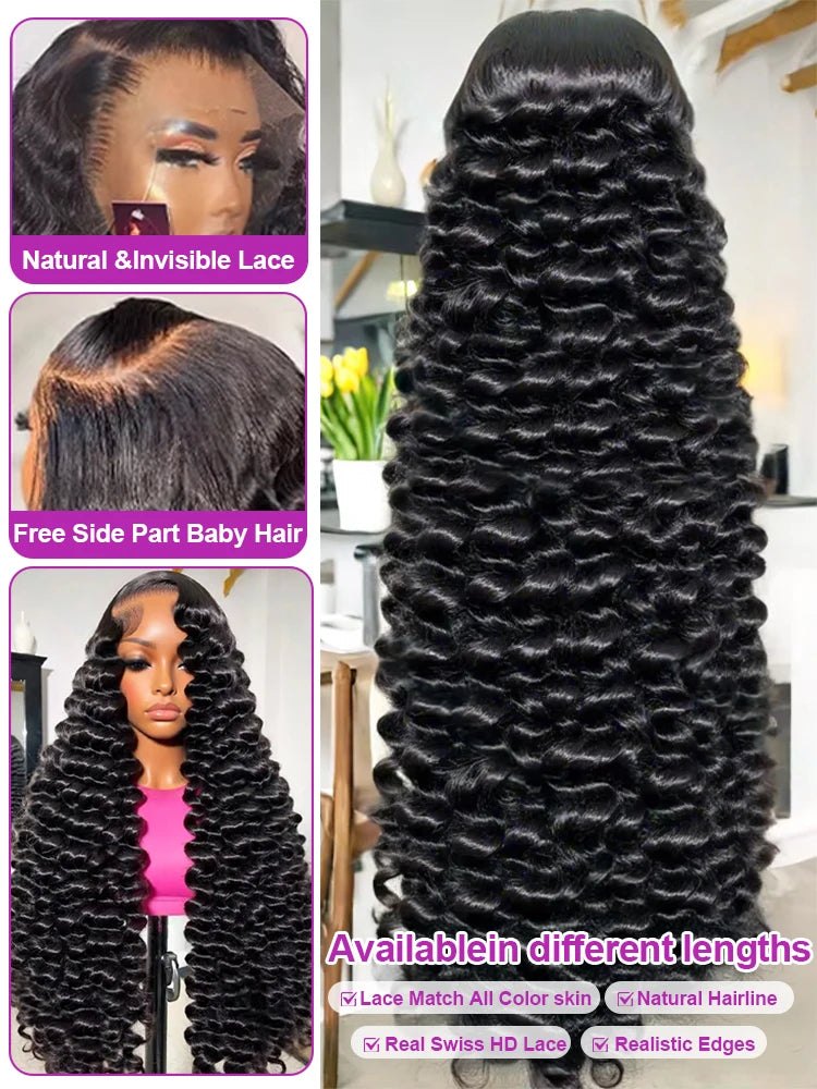 40 Inch Loose Deep Wave Lace Front Human Hair Wig Brazilian Nature Wave Curly Wigs Human Hair