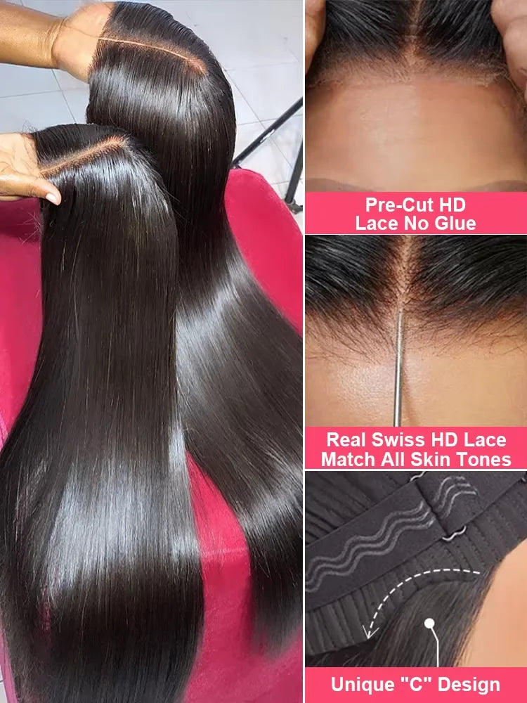 30 40 Inch 13x4 13x6 HD Transparent Bone Straight Lace Front Wigs