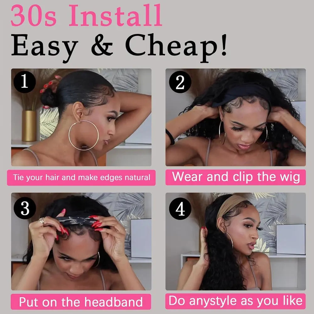 30 40 Inch Headband Wig Human Hair Body Wave Wig 200% Density Remy Human Hair Wigs