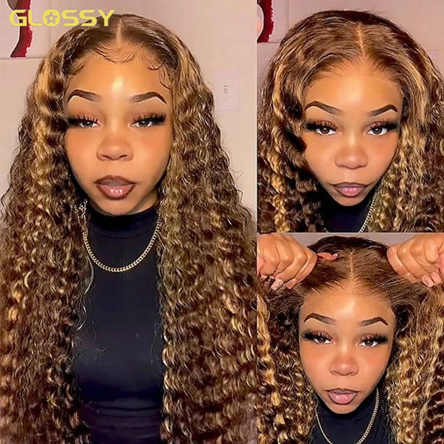 Curly Honey Blonde Glueless Wig Human Hair