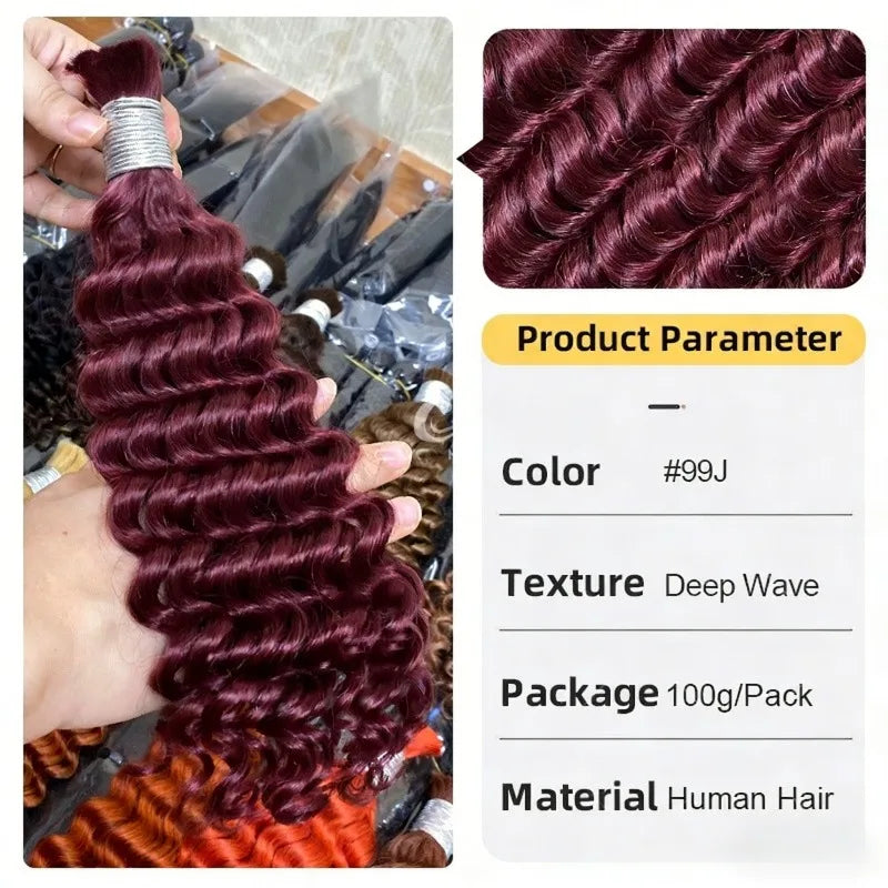 High Quality #1#2#3#4  Wave 16-26 Inch Boho Braids Hair Bulk 100g/pack Many Color