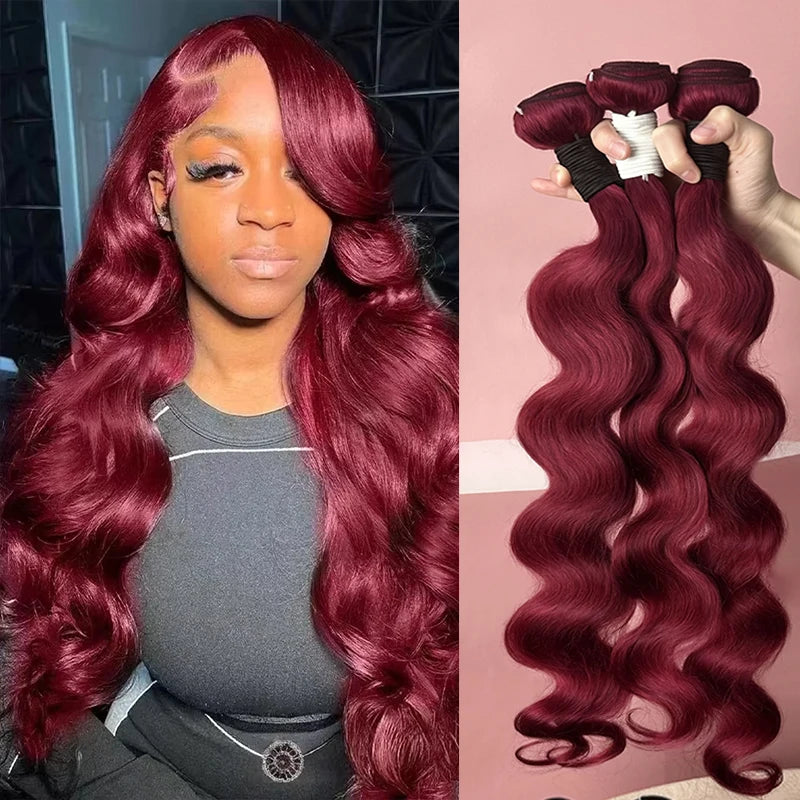Burgundy Body Wave Bundles Human Hair Colored Wine Red 3 4 Bundles Unprocessed Raw Real Human Hair