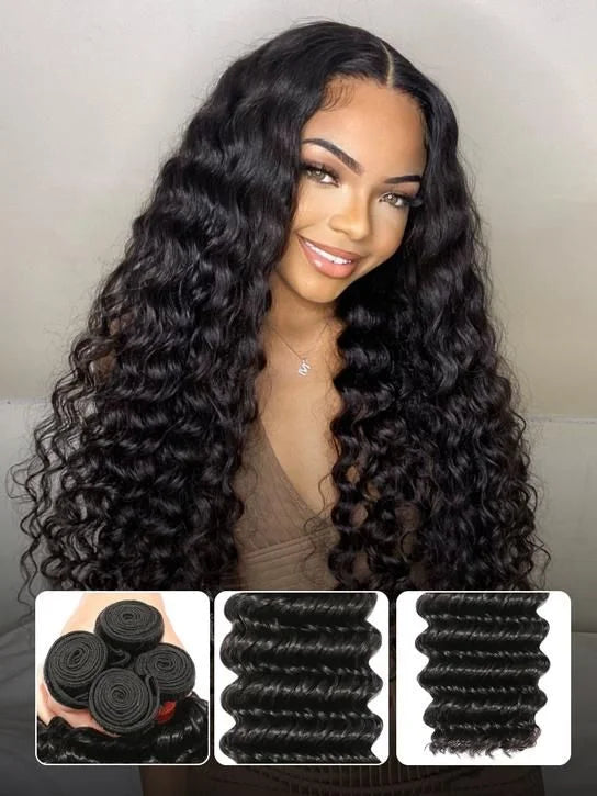 Deep Wave Human Hair Bundles 1/3/4PCS Deep Curly Bundles 28 30 42 Inch 100% Human Hair Wigs