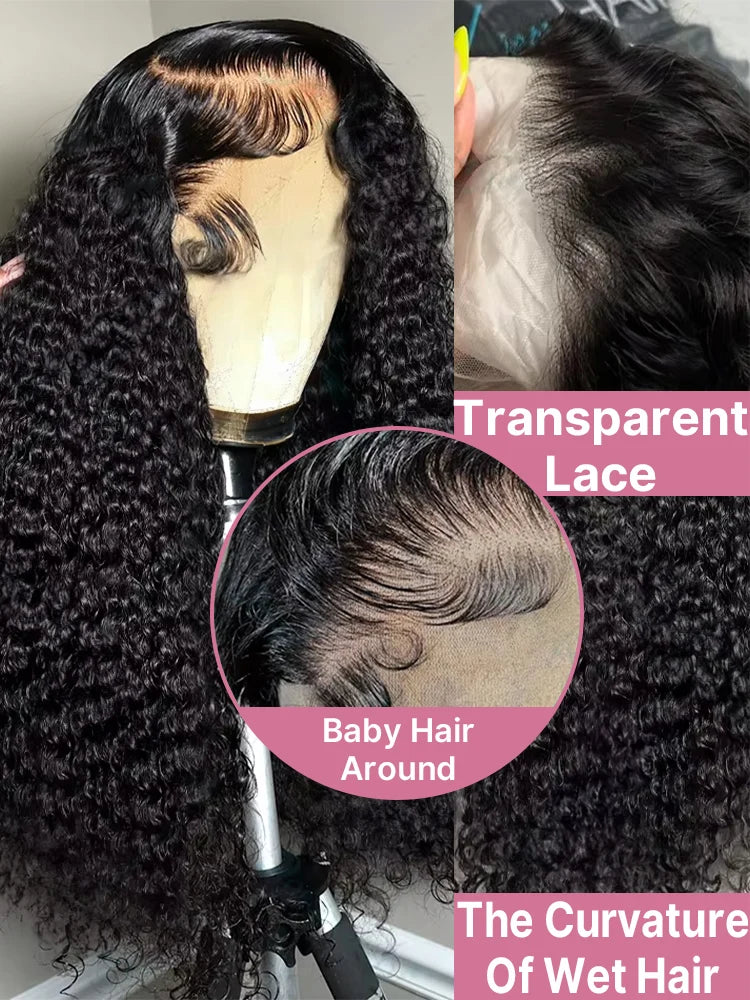 300 High Density HD 13x6 Deep Wave Lace Frontal Wigs 40 50 Inch Jerry Curly Human Hair Wigs