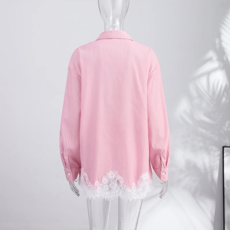 Casual Women's Matching Sets Long Sleeve Shirts Shorts Suit Lace