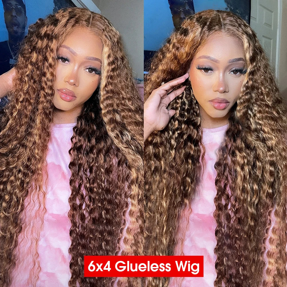 Curly Highlight Wig Human Hair 13x6 Hd Lace Frontal Wig 6x4 Glueless Wigs