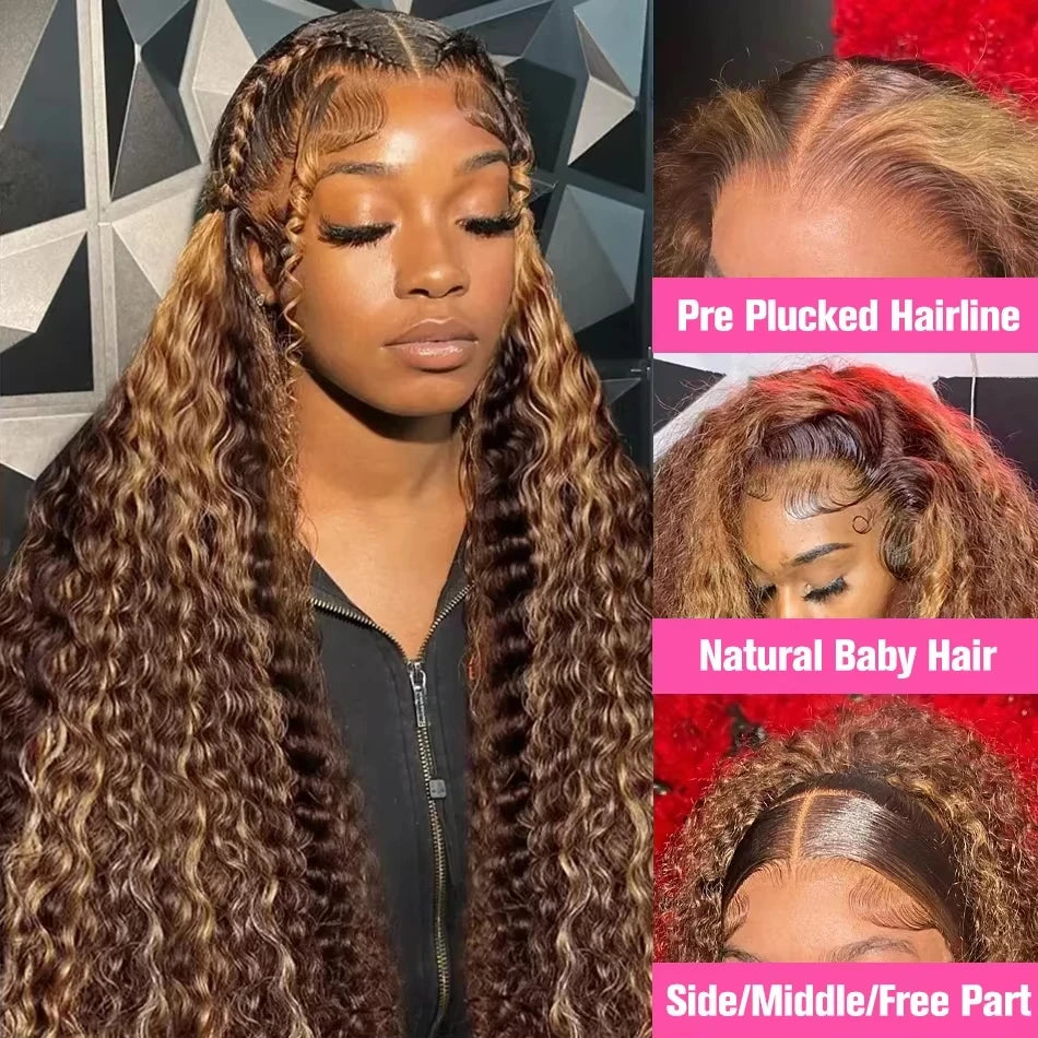 Curly Highlight Wig Human Hair 13x6 Hd Lace Frontal Wig 6x4 Glueless Wigs