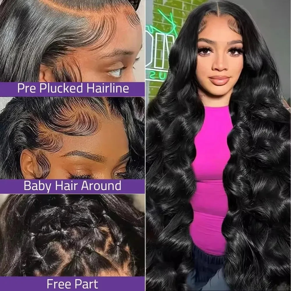 Body Wave Lace Front Human Hair Wig 30 36 40 Inches 200 Density Brazilian Remy 13x6 Transparent Hd Lace