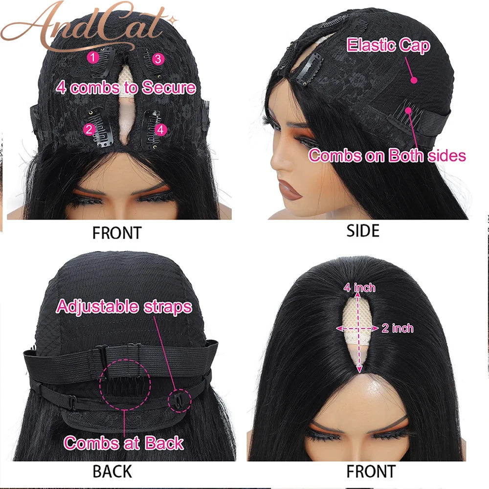16-36Inch Kinky Straight V Part Wig Glueless Wig Human Hair