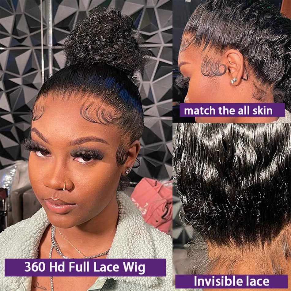 360 Hd Full Lace Wig Invisible Drawstring Curly Deep Wave Frontal Wig