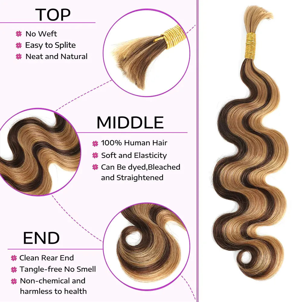 P4/27 Highlight Body Wave Human Braiding Hair 2 Bundles 100g Curly Bulk