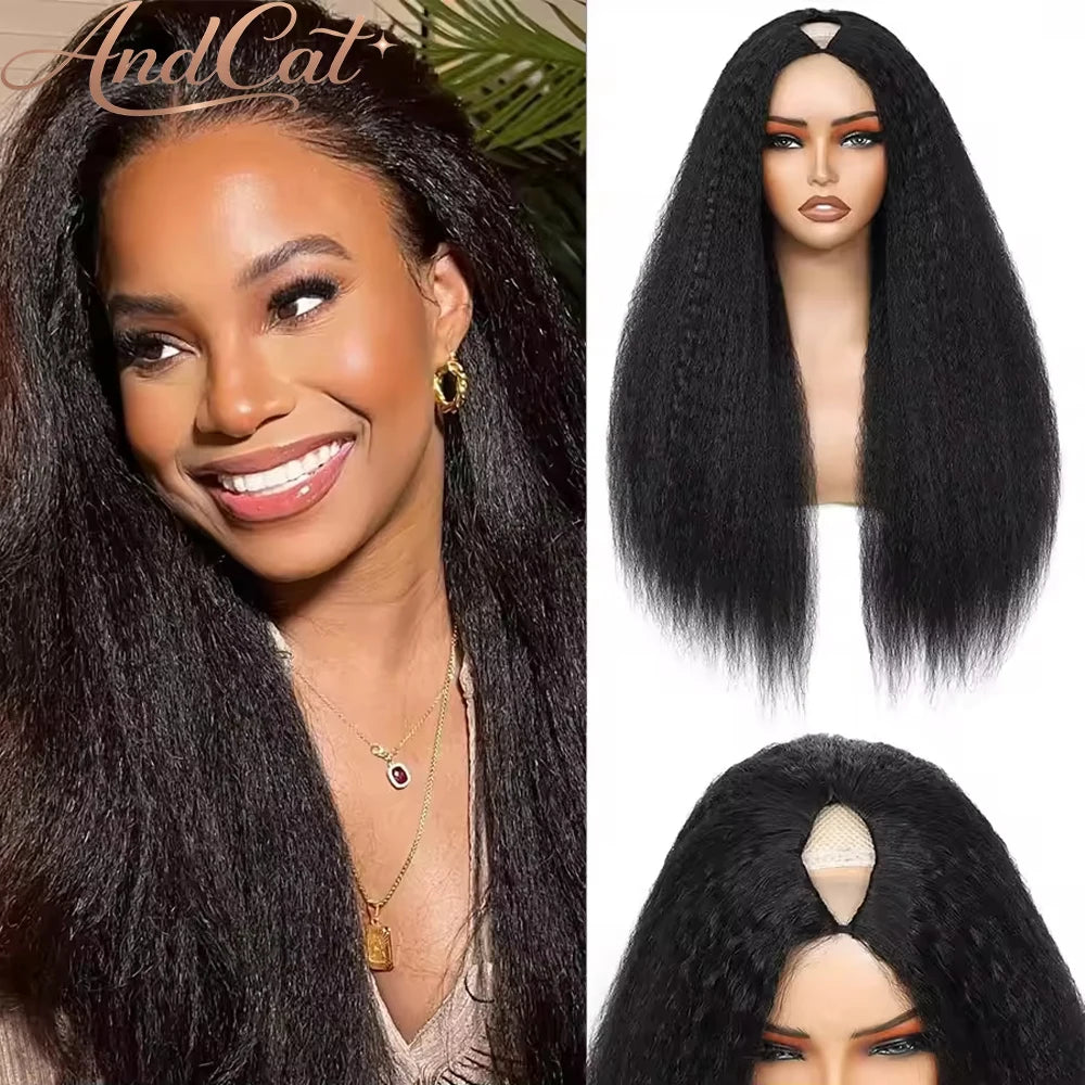 16-36Inch Kinky Straight V Part Wig Glueless Wig Human Hair