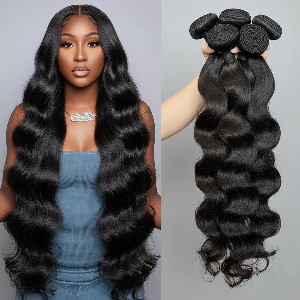 38 40 Inch Body Wave 3 4 Bundles Brazilian Remy Unprocessed Human Hair Wavy Doule Drawn Bundles