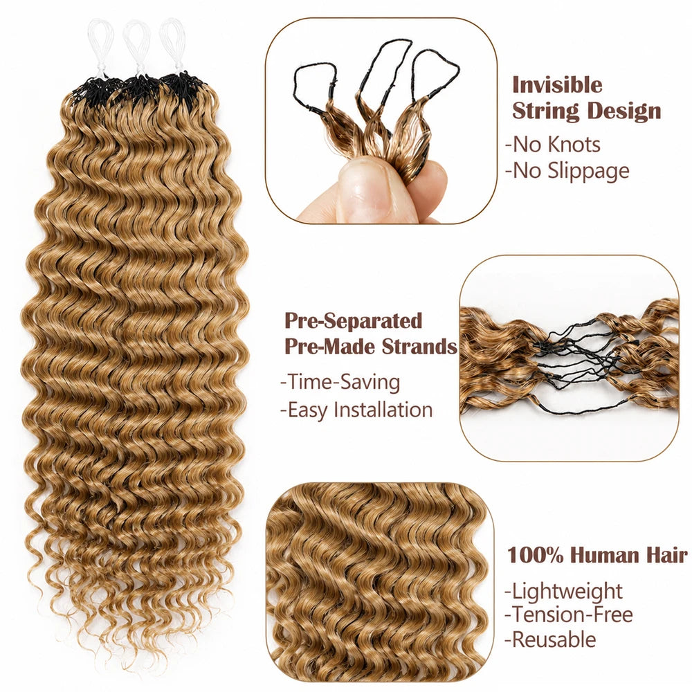 Miracle Knots Honey Blonde Deep Wave Feather Crochet Human Hair