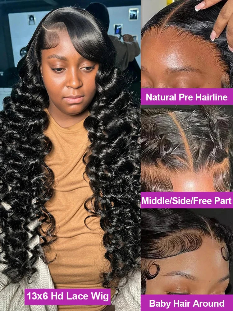 40 Inch Loose Deep Wave Lace Front Human Hair Wig Brazilian Nature Wave Curly Wigs Human Hair