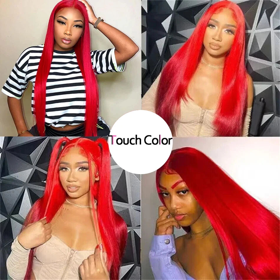 Hot Red Bone Straight 13x4 HD Transparent Lace Front Human Hair