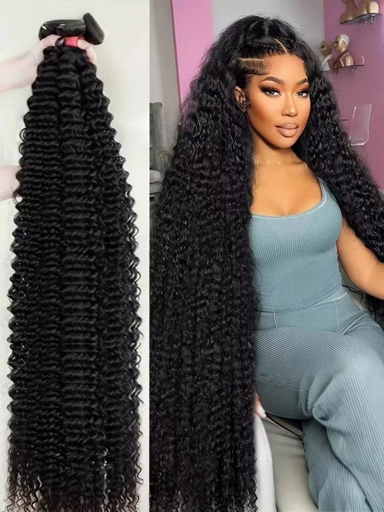 Deep Wave Human Hair Bundles 1/3/4PCS Deep Curly Bundles 28 30 42 Inch 100% Human Hair Wigs