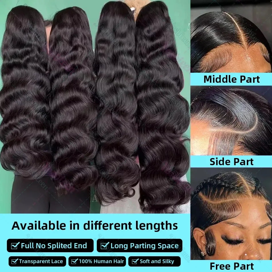 Body Wave Lace Front Human Hair Wig 30 36 40 Inches 200 Density Brazilian Remy 13x6 Transparent Hd Lace