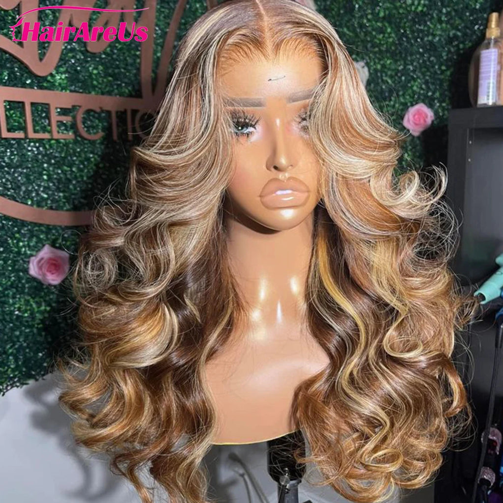 4/27 Highlight Ombre Blonde Body Wave 13x4 Lace Front Wig Brown
