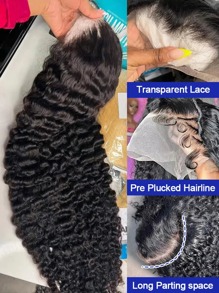 Deep Wave Frontal Wigs Pre Plucked Baby Hair Bleached Knots 300